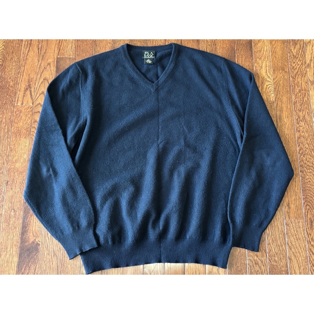 Jos A Bank Sweater Mens Medium Navy Blue 100% Cashmere V Neck Made in Mongolia